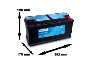 Exide Start-Stop AGM EK1050 105 A/h 950 A R+ 393x175x190 мм