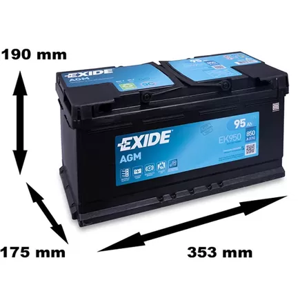EXIDE Start-Stop AGM EK950 95 A/h 850 A R+ 353x175x190 мм