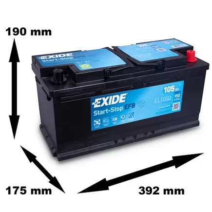 EXIDE Start-Stop EFB EL1050 105 A/h 950 A R+ 393x175x190 мм