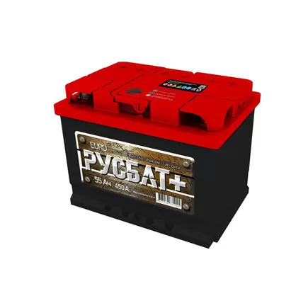 РУСБАТ+ 55 A/h 450 A R+ 6СТ-55 242x175x190 мм
