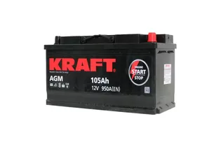Kraft AGM StartStop 105 A/h 950 A R+ 393x175x190 мм