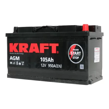Kraft AGM Start&Stop 105 A/h 950 A R+ 393x175x190 мм