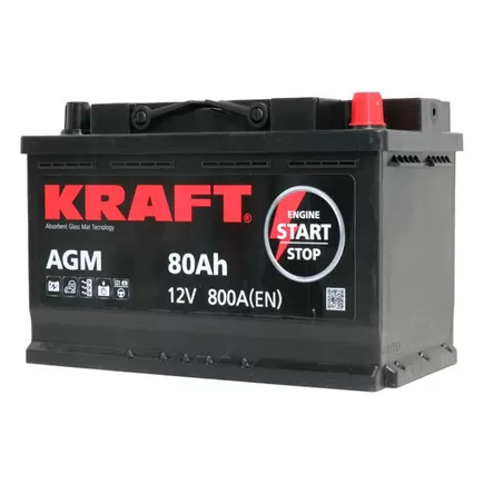 Kraft AGM Start&Stop 80 A/h 800 A R+ 315x175x190 мм