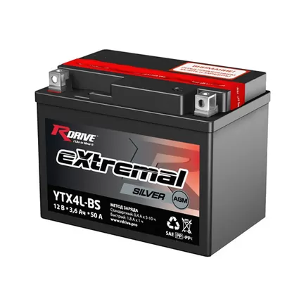 RDrive eXtremal Silver YTX4L-BS 3,5 A/h 50 A R+ 130x70x85 мм