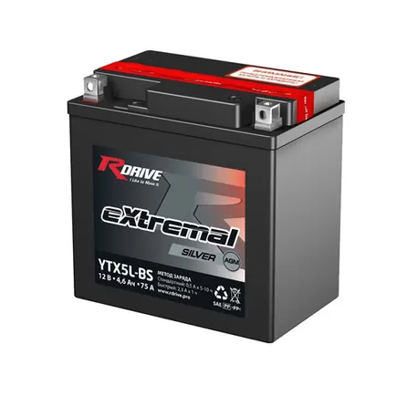 RDrive eXtremal Silver YTX5L-BS 4.5 A/h 75 A R+ 130x70x105 мм