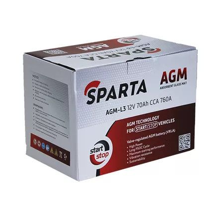 Sparta AGM L-3 70 A/h 760 А R+ 275х175х190 мм
