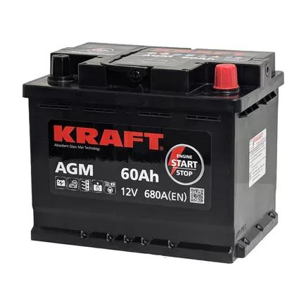 Kraft AGM Start&Stop 60 A/h 680 A R+ 242x175x190 мм