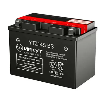 Иркут YTZ14S-BS 11.2 A/h 230 A L+ 150x88x110 мм