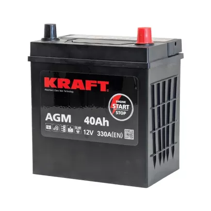 Kraft AGM 40 A/h 330 A R+ 200x135x220 мм