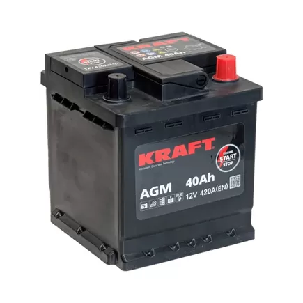 Kraft AGM Start&Stop 40 A/h 420 A R+ 175x175x190 мм