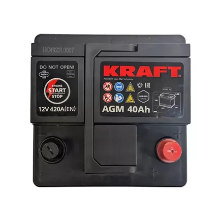 Kraft AGM Start&Stop 40 A/h 420 A R+ 175x175x190 мм