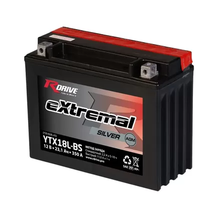 RDrive eXtremal Silver YTX18L-BS 23 A/h 350 A R+ 150x87x145 мм