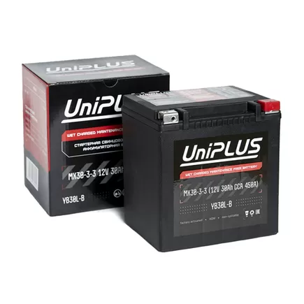UniPlus AGM MX30-3-3 30 A/h 450 A R+ YB30L-B 170x133x175 мм