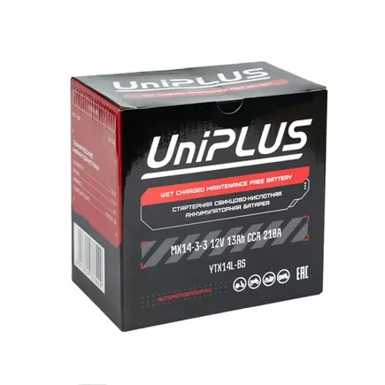 UniPlus AGM MX14-3 13 A/h 210 A R+ YTX14L 150x88x145 мм