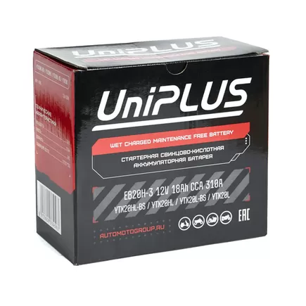 UniPlus AGM EB20H-3 18 A/h 310 A R+ YTX20L 177x88x156 мм