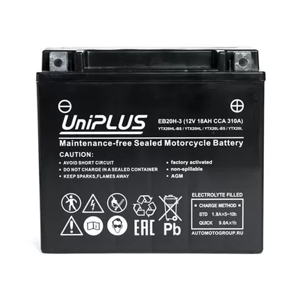 UniPlus AGM EB20H-3 18 A/h 310 A R+ YTX20L 177x88x156 мм