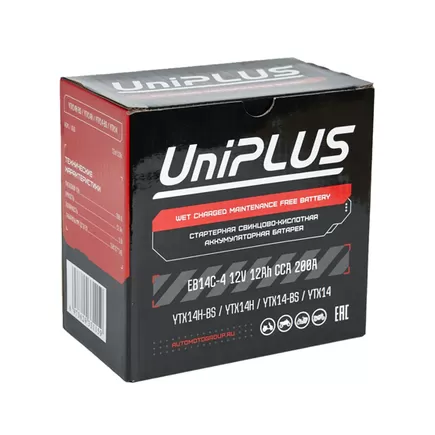 UniPlus AGM EB14C-4 12 A/h 200 A L+ YTX14 151x88x147 мм