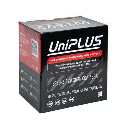 UniPlus AGM EB30-3 30 A/h 385 A R+ YIX30L 166x128x173 мм