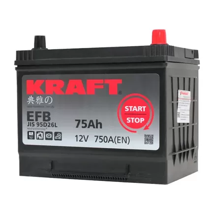 Kraft EFB Asia 75 JR 75 A/h 750 A R+ 260x175x220 мм