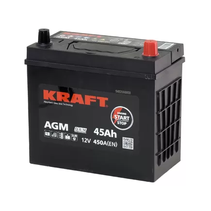 Kraft AGM 45 A/h 450 A R+ 237x135x220 мм