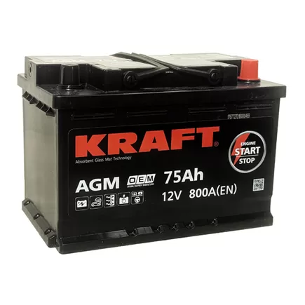 Kraft AGM 75 A/h 800 А R+ 278x175x190 мм